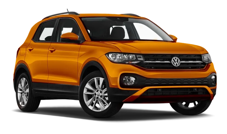 Camioneta Volkswagen T-Cross color naranja.